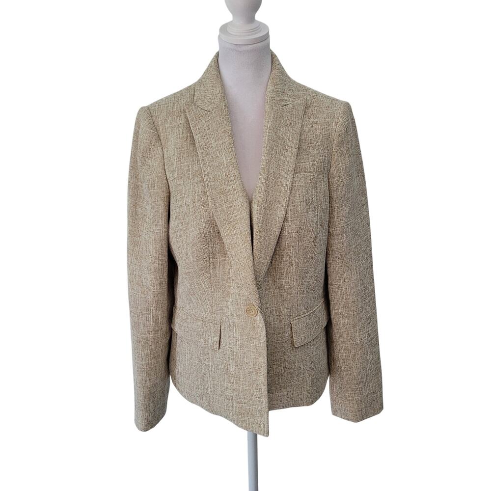Calvin Klein Size 10 Tan Twill One Button Blazer Office Career Jacket